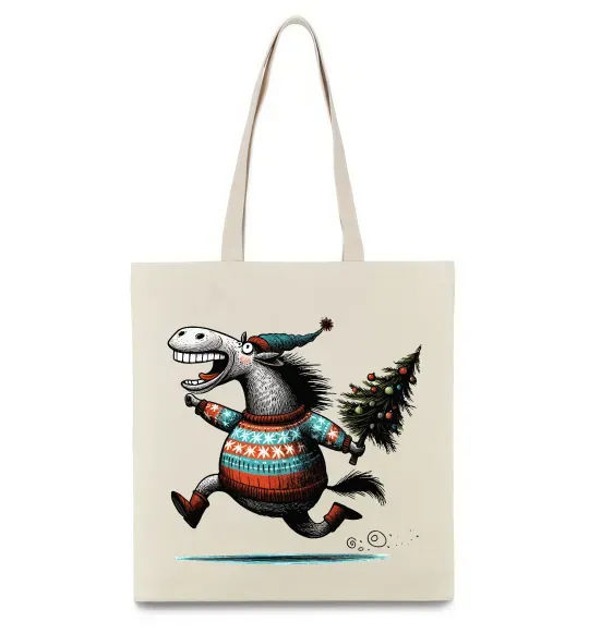 Эко-сумка Кінь з ялинкою Бежевый фото