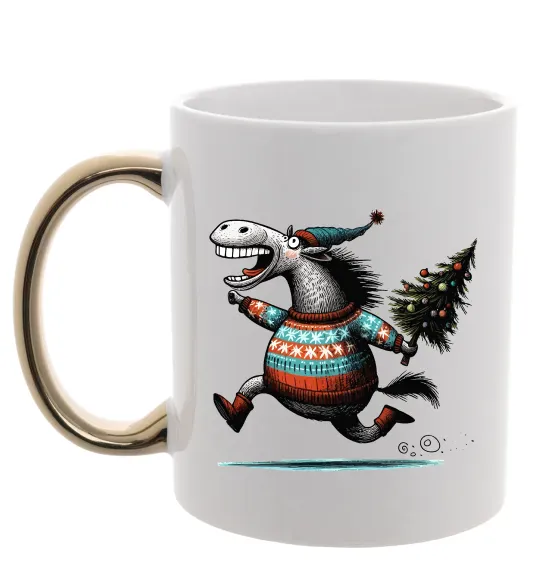 Чашка з кольоровою ручкою Кінь з ялинкою Золото фото