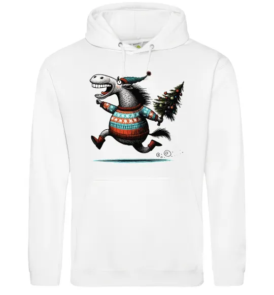 Жіноча толстовка (худі) Кінь з ялинкою Білий фото