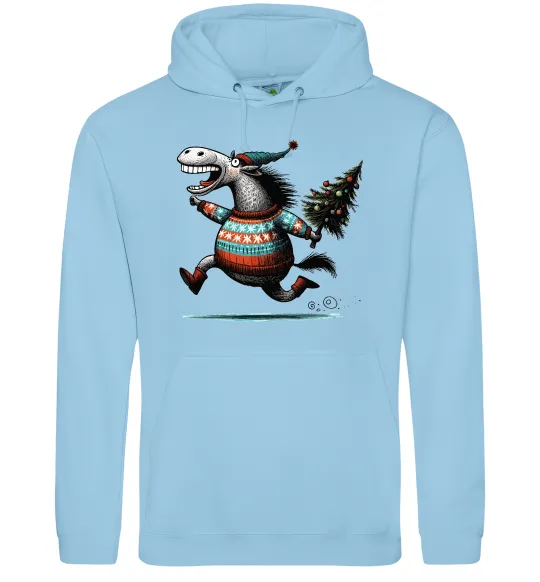 Женская толстовка (худи) Кінь з ялинкою Голубой фото