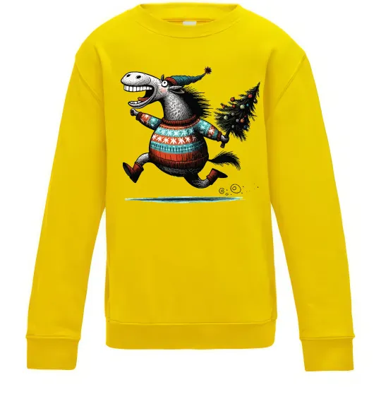 Детский Свитшот Кінь з ялинкою Солнечно желтый фото