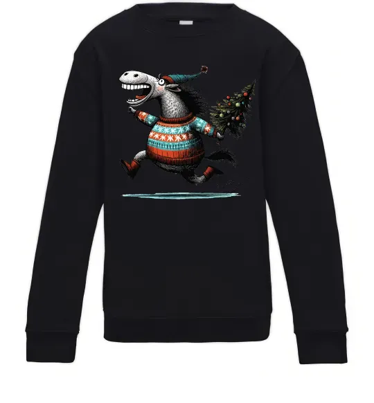 Детский Свитшот Кінь з ялинкою Черный фото