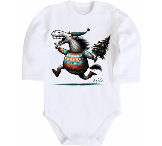 Дитячий бодік Кінь з ялинкою Білий фото