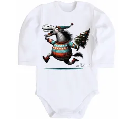 Дитячий бодік Кінь з ялинкою Білий фото