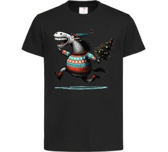 Дитяча футболка Кінь з ялинкою Чорний фото