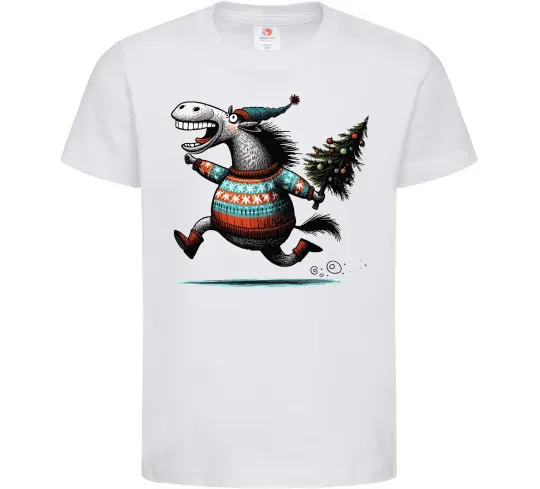 Дитяча футболка Кінь з ялинкою Білий фото