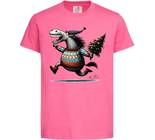 Дитяча футболка Кінь з ялинкою Яскраво-рожевий фото