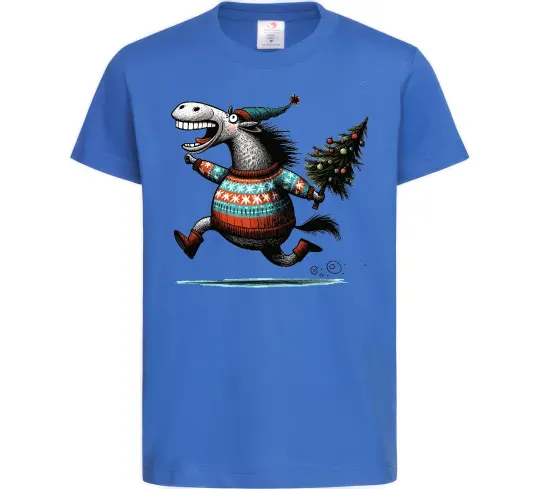 Дитяча футболка Кінь з ялинкою Яскраво-синій фото