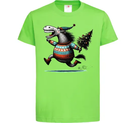 Дитяча футболка Кінь з ялинкою Лаймовий фото