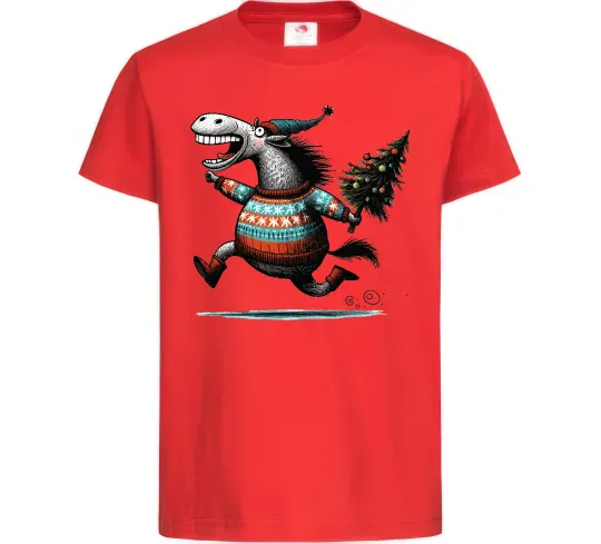 Дитяча футболка Кінь з ялинкою Червоний фото