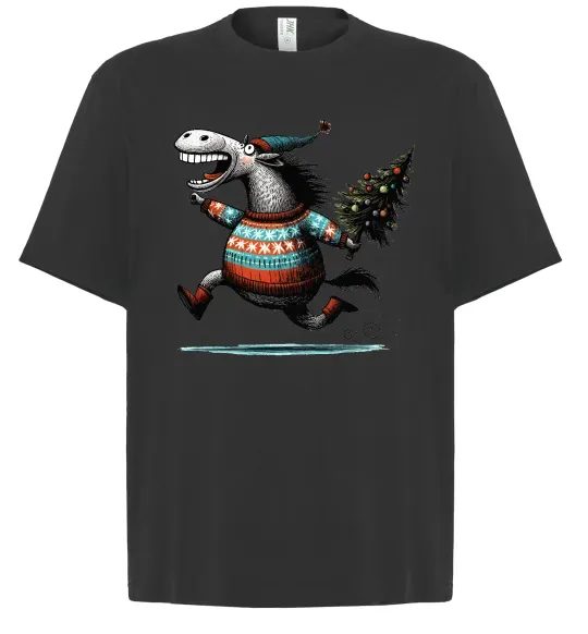 Футболка Оверсайз Кінь з ялинкою Чорний фото