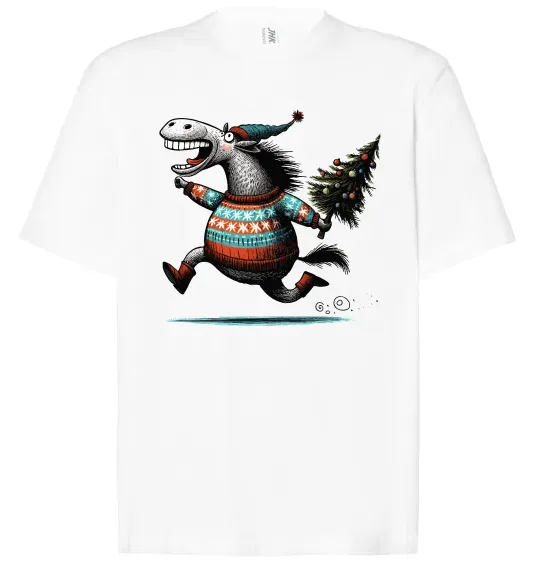 Футболка Оверсайз Кінь з ялинкою Білий фото