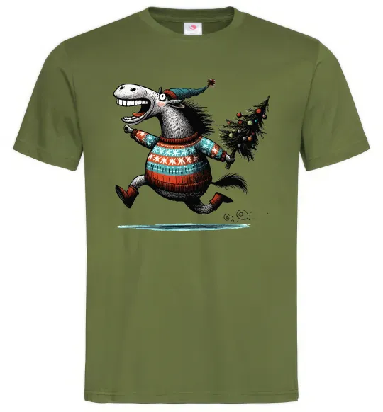 Чоловіча футболка Кінь з ялинкою Оливковий фото