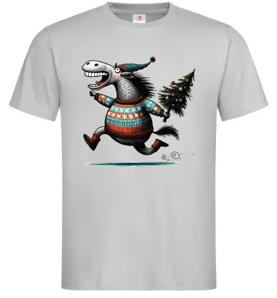 Чоловіча футболка Кінь з ялинкою Сірий фото