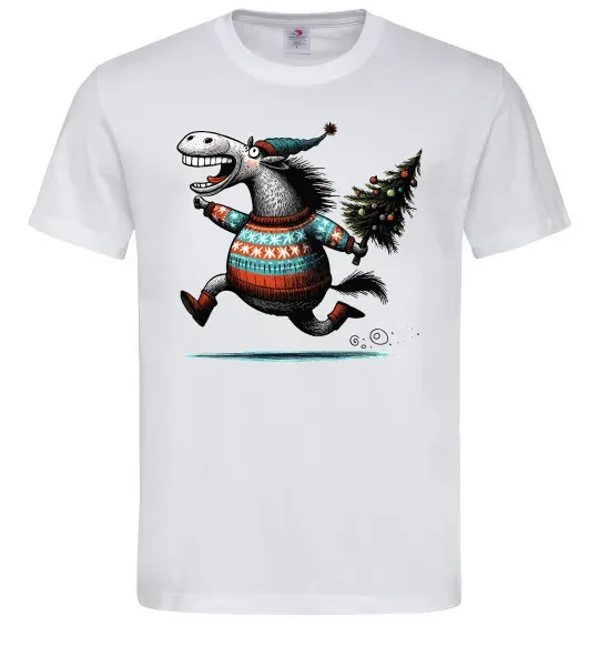 Чоловіча футболка Кінь з ялинкою Білий фото