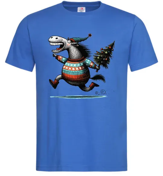 Чоловіча футболка Кінь з ялинкою Яскраво-синій фото