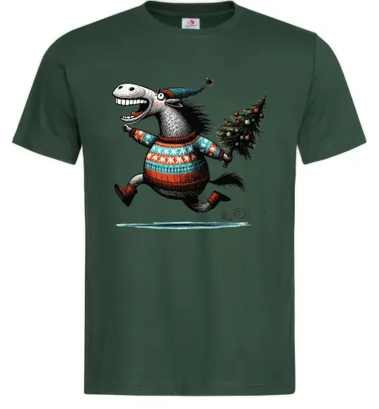 Чоловіча футболка Кінь з ялинкою Темно-зелений фото