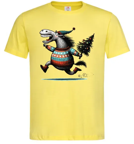 Чоловіча футболка Кінь з ялинкою Лимонний фото