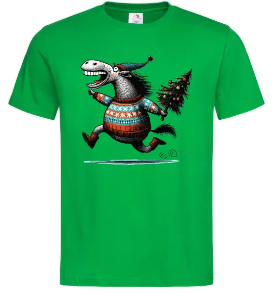 Чоловіча футболка Кінь з ялинкою Зелений фото