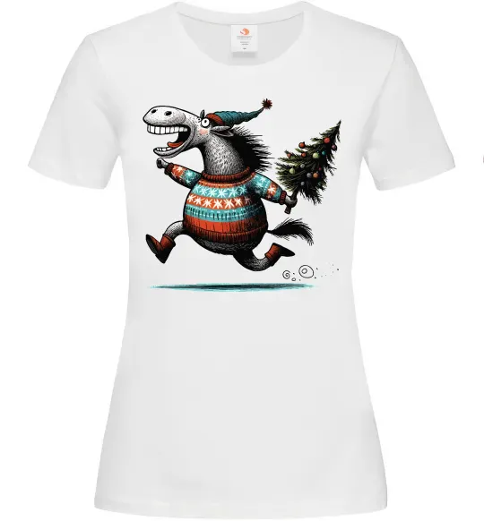 Женская футболка Кінь з ялинкою Белый фото