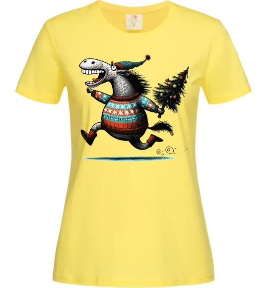 Женская футболка Кінь з ялинкою Лимонный фото