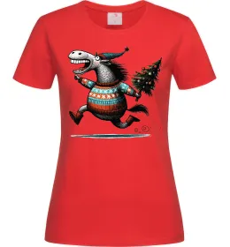 Женская футболка Кінь з ялинкою Красный фото