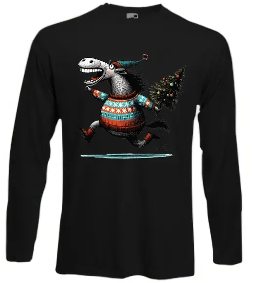 Лонгслів Кінь з ялинкою Чорний фото