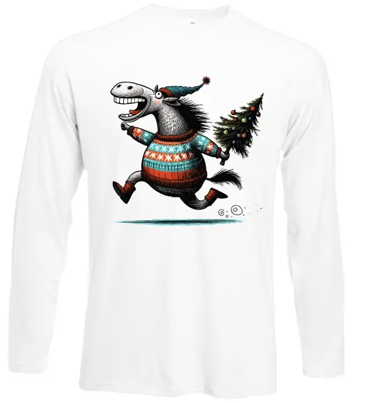 Лонгслів Кінь з ялинкою Білий фото