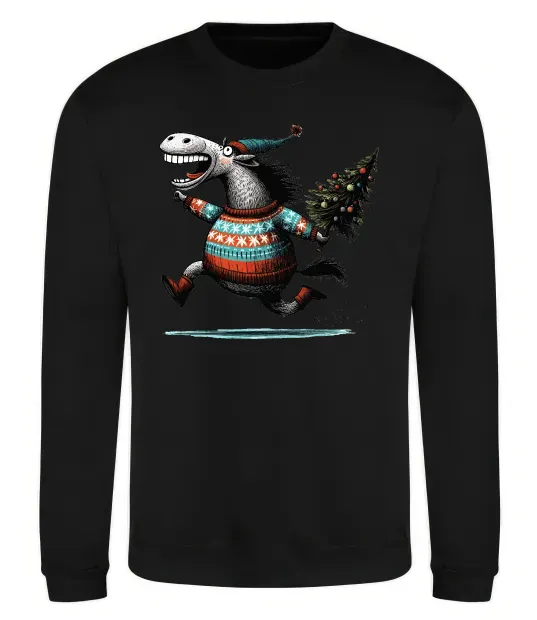 Світшот Кінь з ялинкою Чорний фото