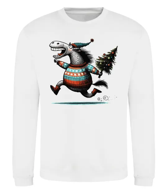 Світшот Кінь з ялинкою Білий фото