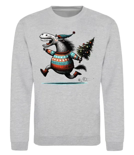 Світшот Кінь з ялинкою Сірий меланж фото