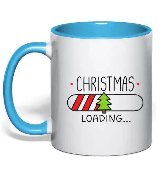 Чашка с цветной ручкой Christmas loading Голубой фото