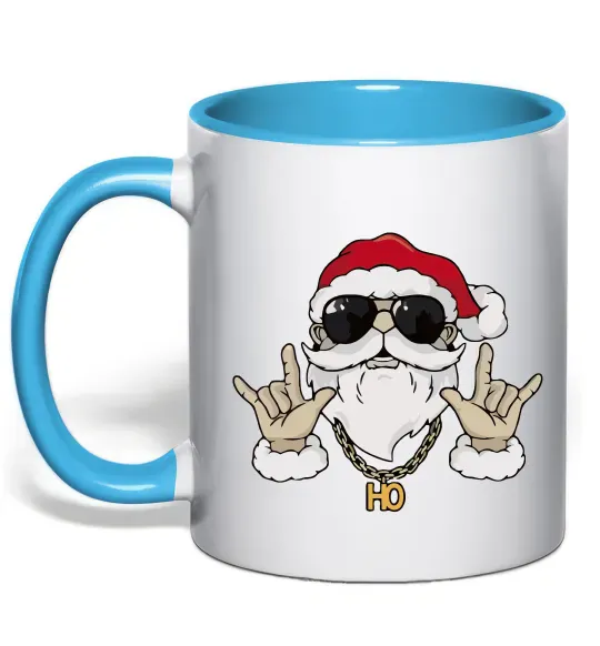 Чашка з кольоровою ручкою Cool Santa Блакитний фото