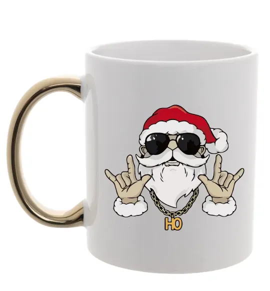 Чашка з кольоровою ручкою Cool Santa Золото фото