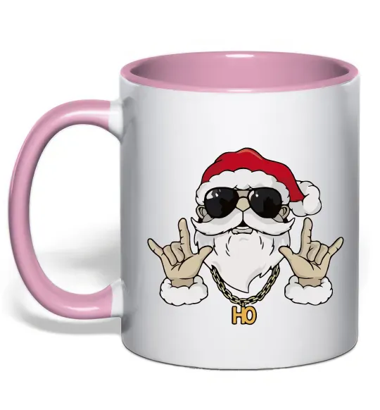 Чашка з кольоровою ручкою Cool Santa Ніжно рожевий фото