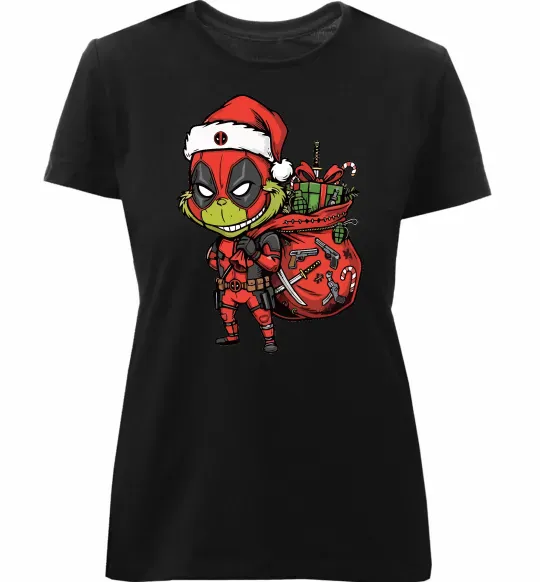 Женская премиум футболка Deadpool Grinch Черный фото