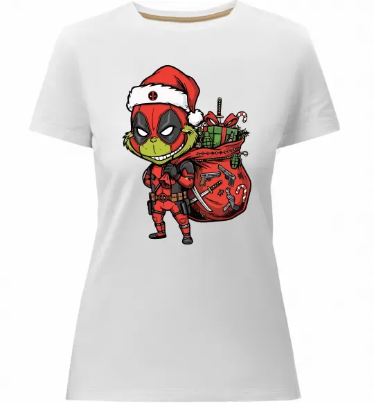 Женская премиум футболка Deadpool Grinch Белый фото