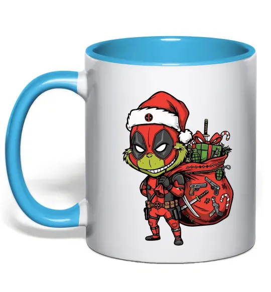 Чашка з кольоровою ручкою Deadpool Grinch Блакитний фото