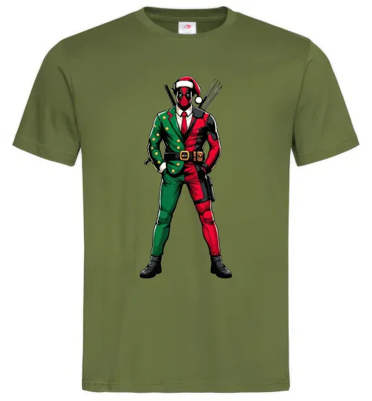 Чоловіча футболка Deadpool New Year Оливковий фото