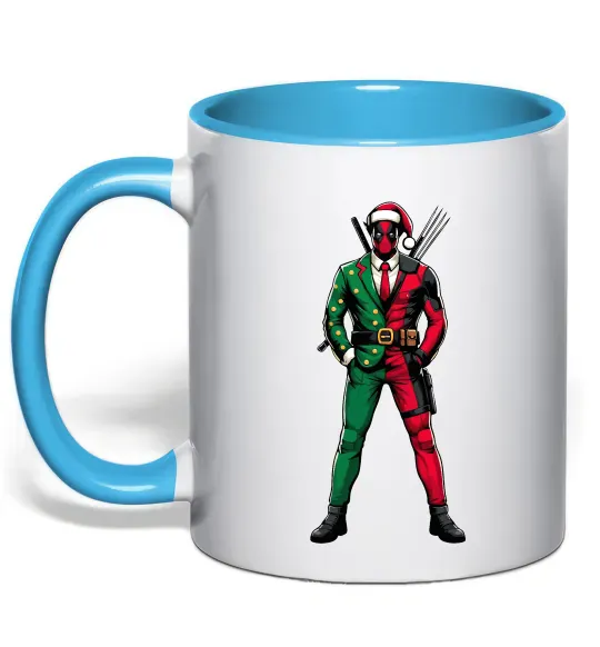 Чашка с цветной ручкой Deadpool New Year Голубой фото