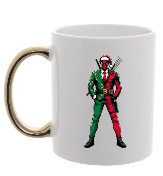 Чашка с цветной ручкой Deadpool New Year Золото фото