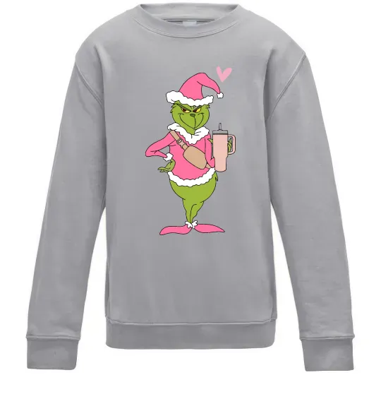 Детский Свитшот Grinch pink Серый меланж фото
