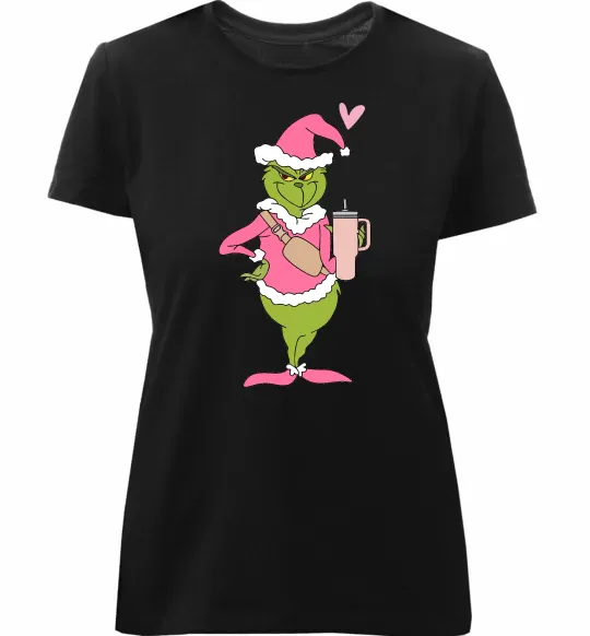 Женская премиум футболка Grinch pink Черный фото