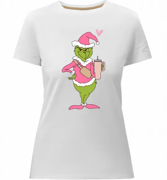 Женская премиум футболка Grinch pink Белый фото