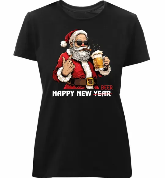 Женская премиум футболка Happy New Beer Черный фото