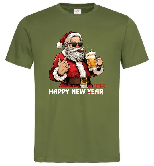 Мужская футболка Happy New Beer Оливковый фото