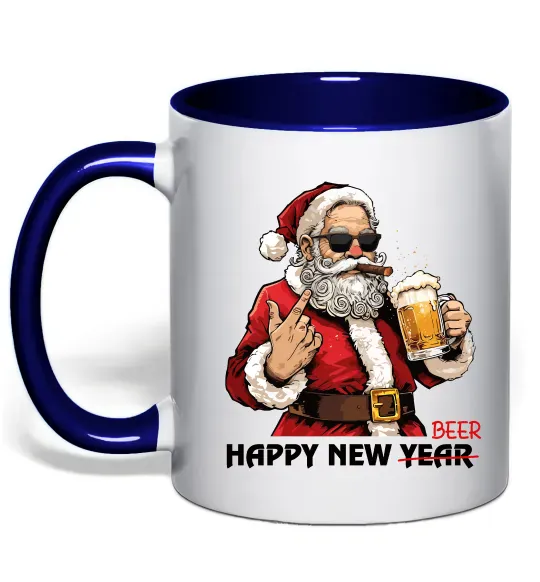 Чашка с цветной ручкой Happy New Beer Глубокий темно-синий фото