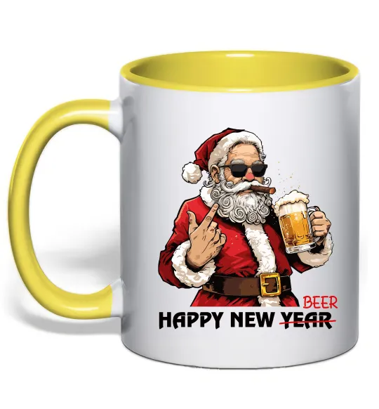 Чашка з кольоровою ручкою Happy New Beer Лимонний фото