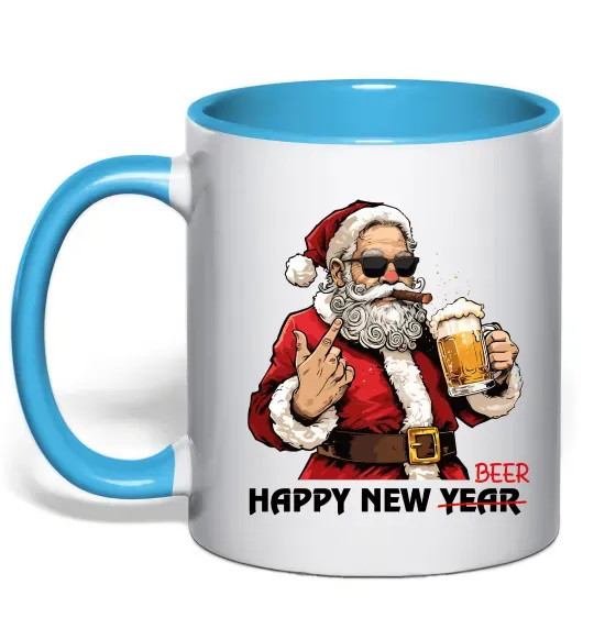 Чашка с цветной ручкой Happy New Beer Голубой фото