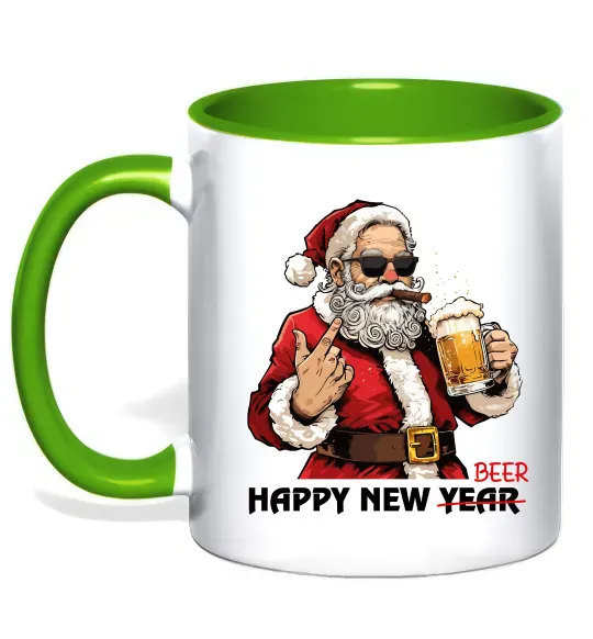 Чашка с цветной ручкой Happy New Beer Зеленый фото